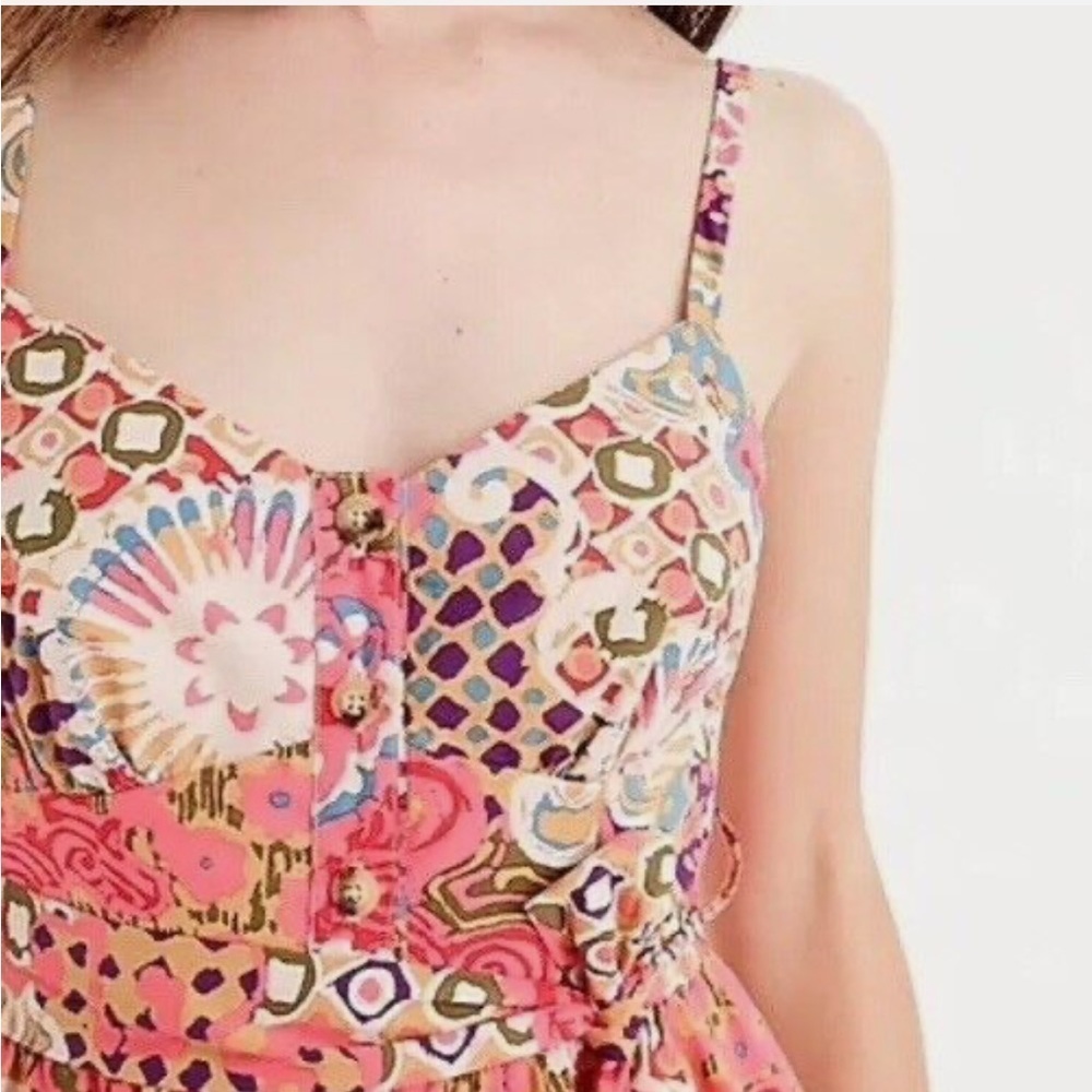 J. Crew Pink Cotton Classic Button Front Poplin Paisley Tie Waist Sundress NWOT - Picture 4 of 14